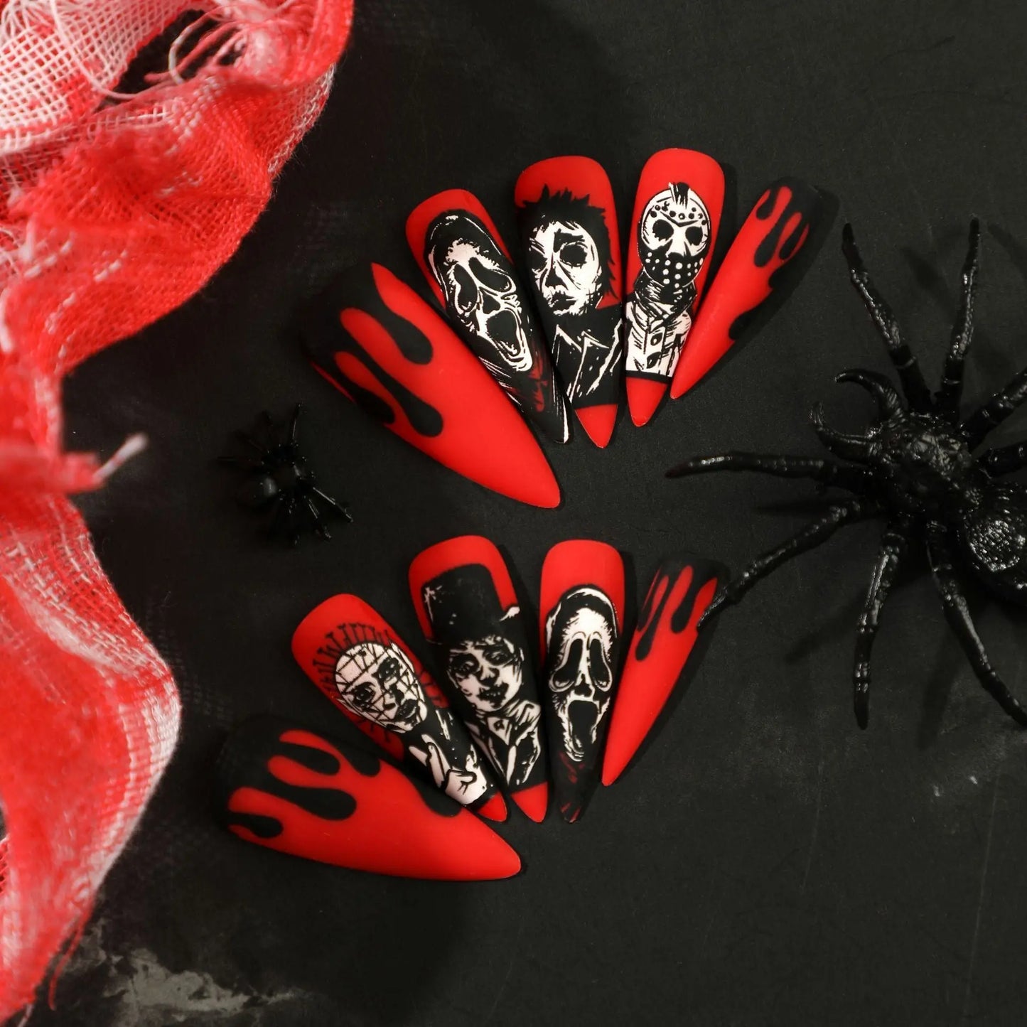 Halloween Manicure Red | Skull Grimace Nail Tip Festaan