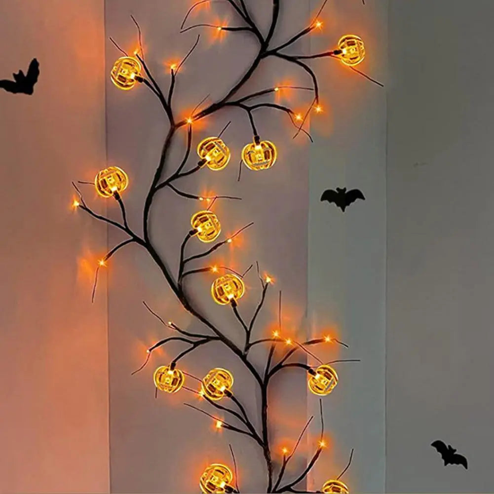 Halloween LED Willow Vine String Lights – Bat & Pumpkin Decoration - Festaan
