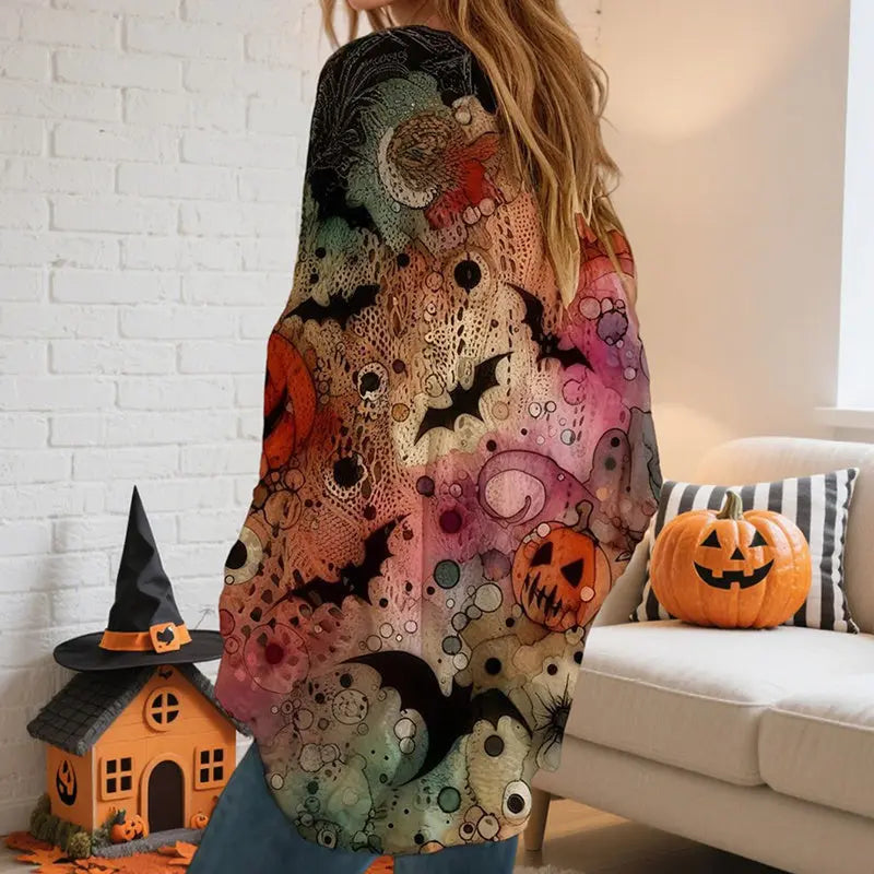 Women’s Halloween Batwing Sleeve Pumpkin Print Blouse – Casual Top Festaan