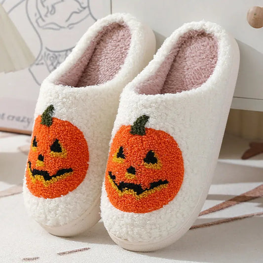 Winter Slippers Men And Women White Pumpkin Design