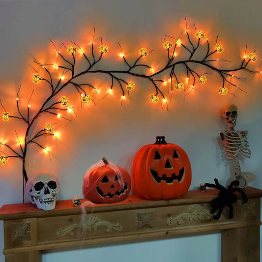 Halloween LED Willow Vine String Lights – Bat & Pumpkin Decoration - Festaan