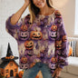 Women’s Halloween Batwing Sleeve Pumpkin Print Blouse – Casual Top Festaan
