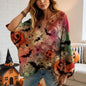 Women’s Halloween Batwing Sleeve Pumpkin Print Blouse – Casual Top Festaan