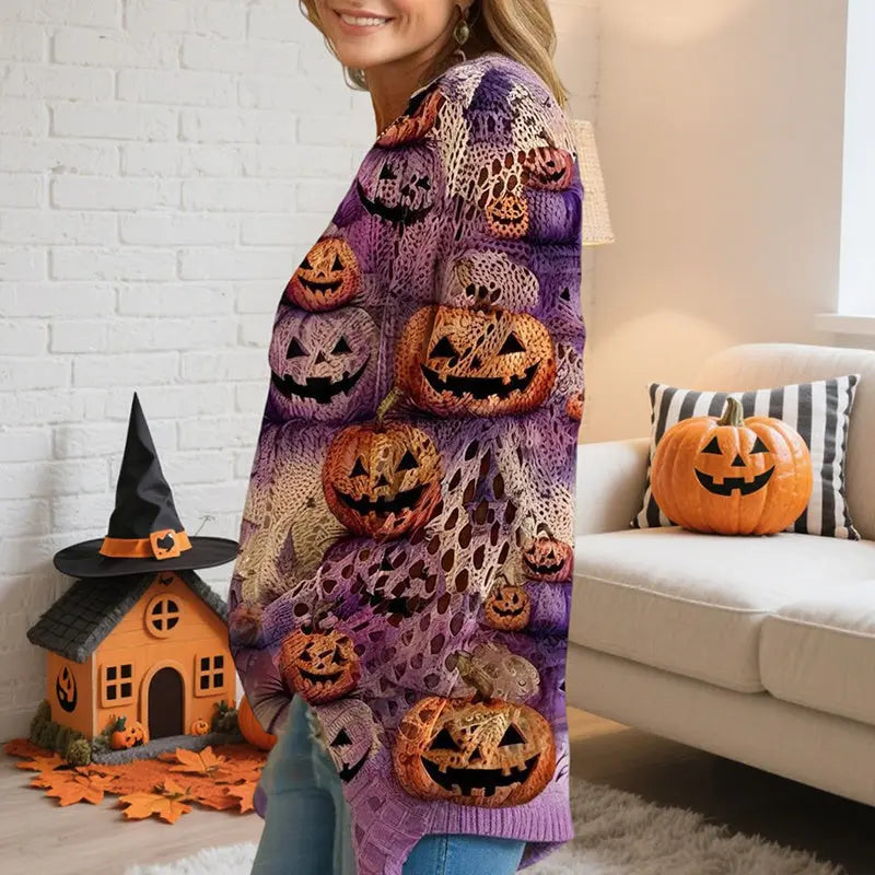 Women’s Halloween Batwing Sleeve Pumpkin Print Blouse – Casual Top Festaan