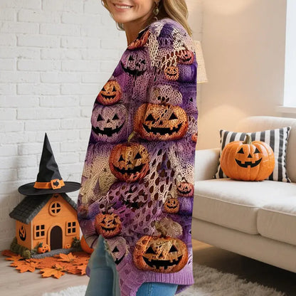 Women’s Halloween Batwing Sleeve Pumpkin Print Blouse – Casual Top Festaan