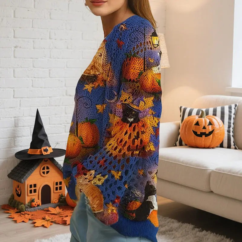 Women’s Halloween Batwing Sleeve Pumpkin Print Blouse – Casual Top Festaan