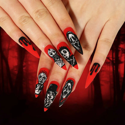 Halloween Manicure Red | Skull Grimace Nail Tip Festaan