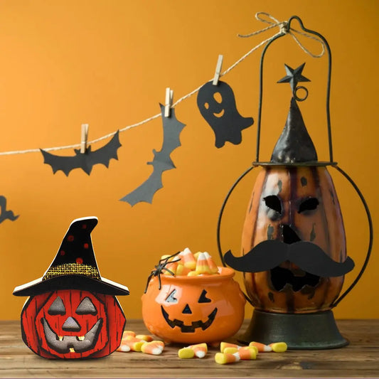 halloween wooden pumpkin lamp rustic decoration